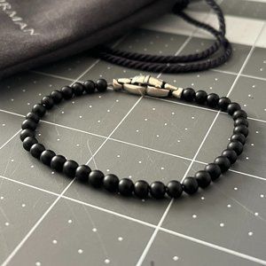 4mm Black Onyx Bead Bracelet w/.925 silver clasp by David Yurman (7" length)